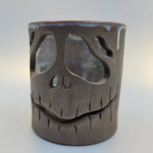 Halloween Teelichthalter aus Keramik mit Gesicht und Tropfglasur – handgefertigt